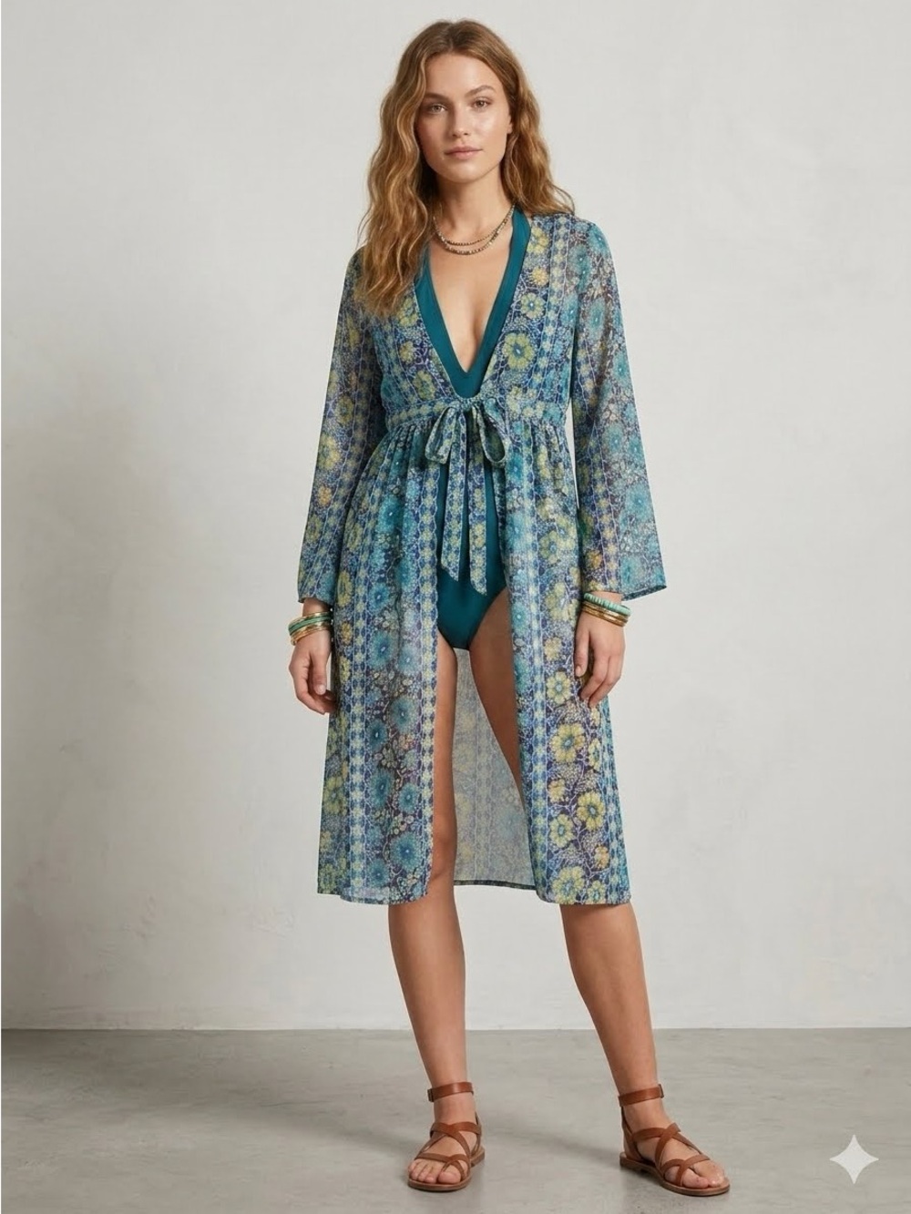Lola P Cover-up Front Tie Size S Sheer Boho Chic Layers